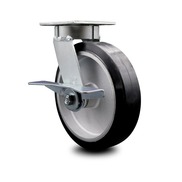 8 Inch Kingpinless Rubber on Aluminum Wheel Swivel Caster with Brake SCC